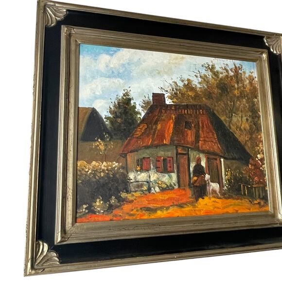 Vincent Van Gogh Cottage and Woman with Goat Pre-Framed Canvas Oil Painting - Picture 9 of 12